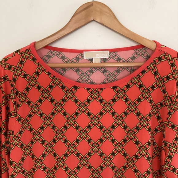 Michael Kors Chain Link Long Sleeve Orange & Gold Shift Dress Sz XL Equestrian - Picture 2 of 13